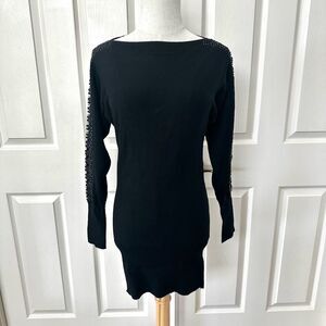 Bedo black long sleeved sweater dress with rhinestone arm detail